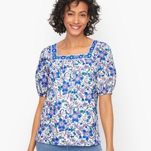 Talbots Square Neck Floral Blouse Top
